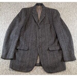 VTG Harris Tweed Blazer Mens 42R Herringbone 3 Button Single Vent Scottish Wool